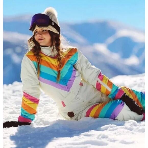 TIPSY ELVES Sz M Medium Rainbow Stripe Retro Snowsuit NWT - Picture 11 of 11